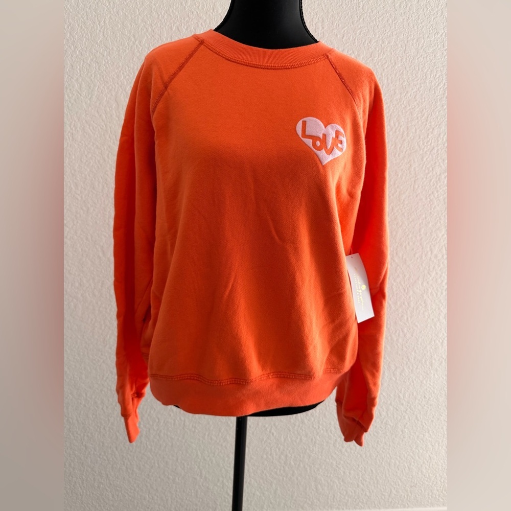 Spiritual Gangster Cotton Orange “Love” Sweatshirt | Graphic Athleisure Pullover